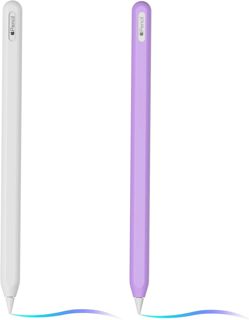 AKSHFETH Ultra Thin Silicone Skin Cover Compatible with Apple Pencil 2nd Gen, Protective Silicone Case for iPad Pro 11 12.9 inch 2018 Pencil Case Shockproof Soft Silicone Sleeve(White+Lavender Purple) - Image 1